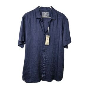NWT FREE LINE ATHENS Button Down Shirt Men's XXL 2XL Blue 100% Linen